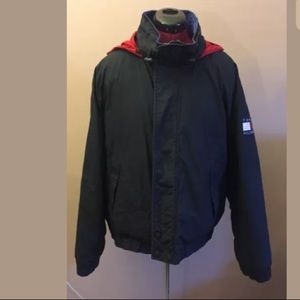 Vintage Tommy Hilfiger Blue Red Down Coat w/ hood